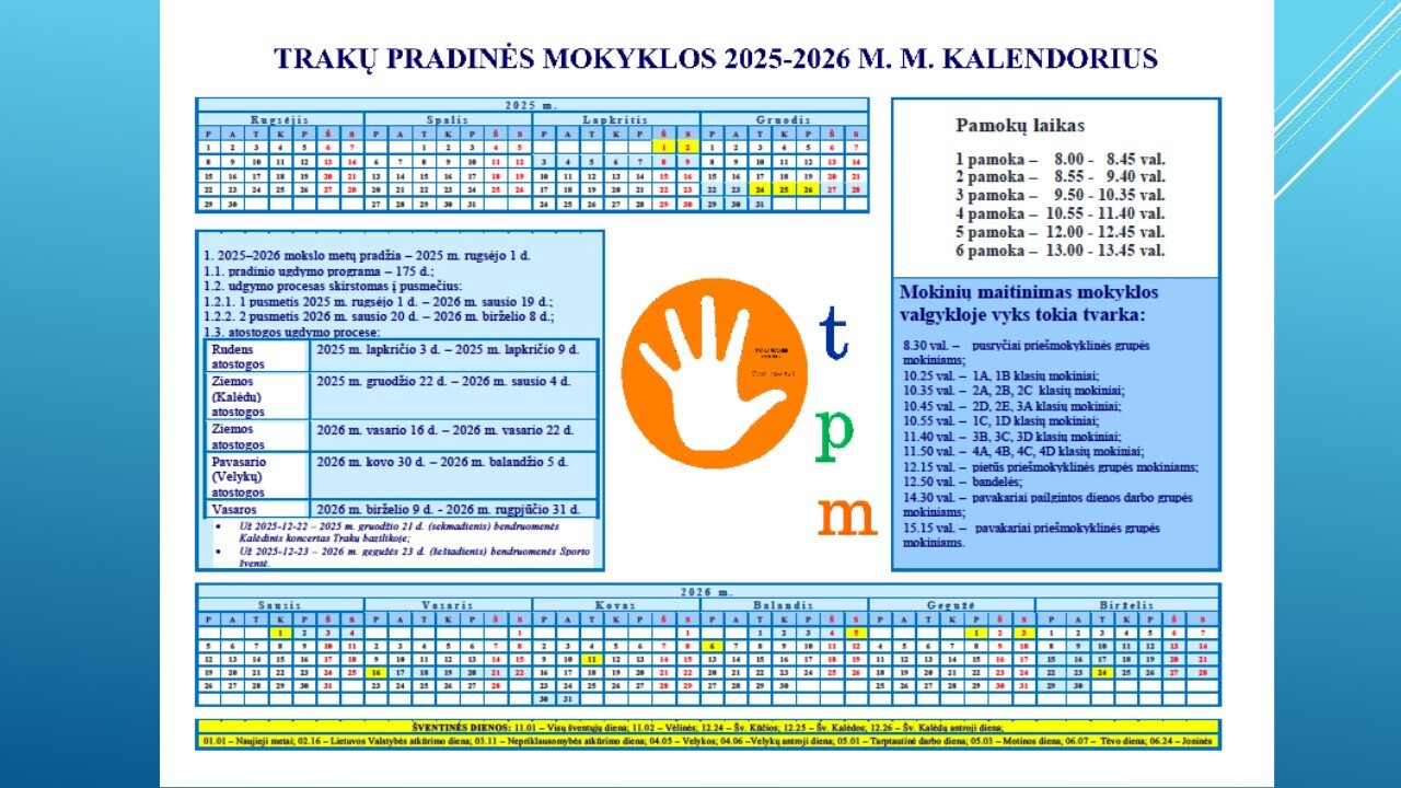 Trakų pradinės mokyklos 2025-2026 m. m. kalendorius